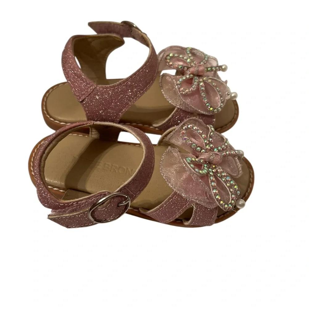 Theebron Pink Baby Girl Glitter Embellished Princess Sandals Size 6 M
